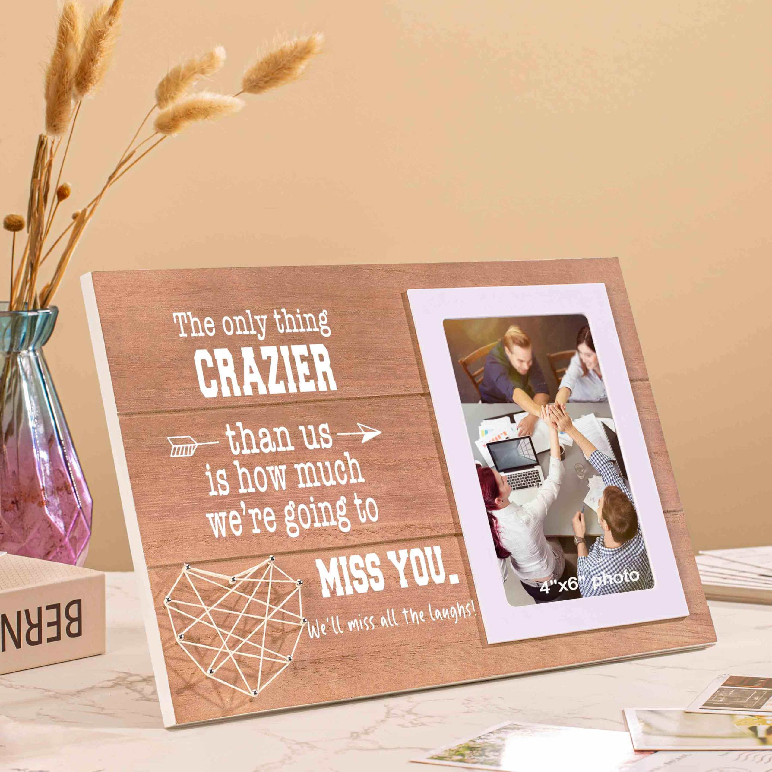 NZY Picture Frame, 11.8x7.9 inches, Rustic Wood, Tabletop, 4x6 inch Photo, Women, The Only Thing Crazier Than Us